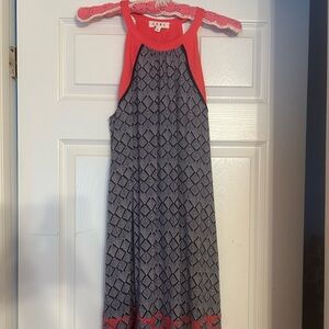 THML Embroidered Halter Dress Coral Blue and White